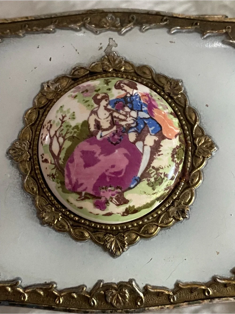 Vintage Gold Tone Metal Trinket Jewelry Box
